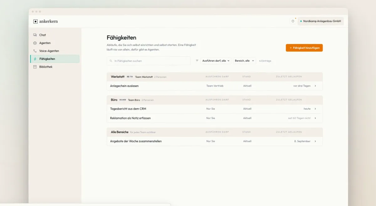 Selbst gebaute Fähigkeiten auf Abruf